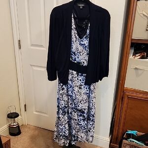 Perceptions Woman Blue and Black Floral Maxi Dress 3X